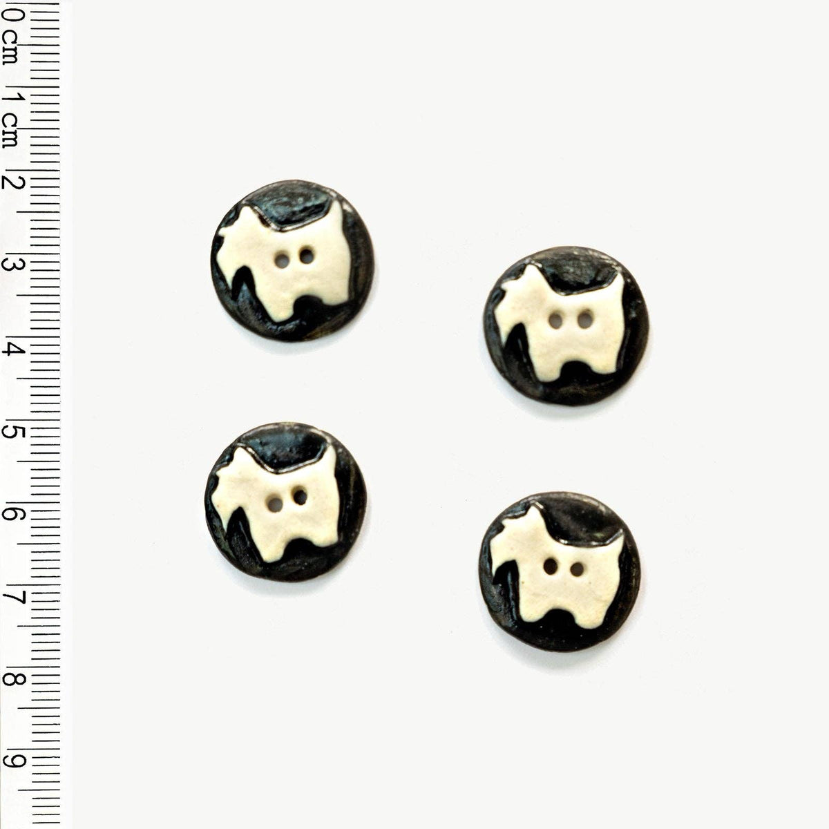 Handmade Sewing Buttons - White Round Scotty Dog