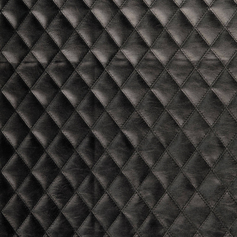 Enzo Faux Leather Stitched Embossed Coating Jacketing Fabric - Black Diamond