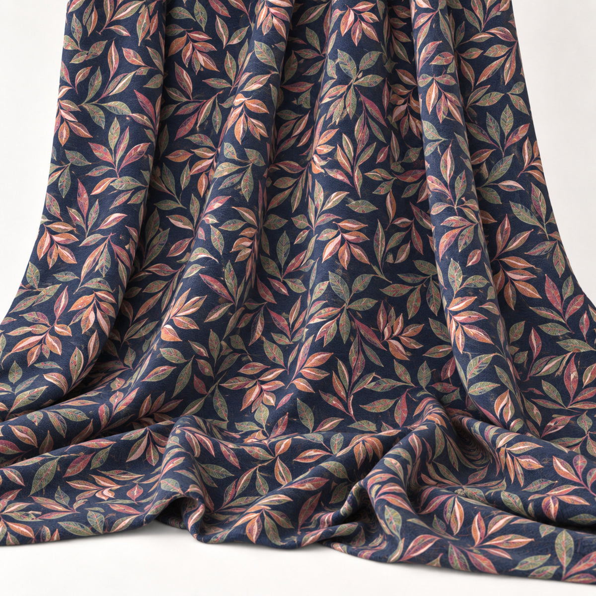 A Garden of Stiches Quilting Cotton Craft Fabric - Navy Leaves