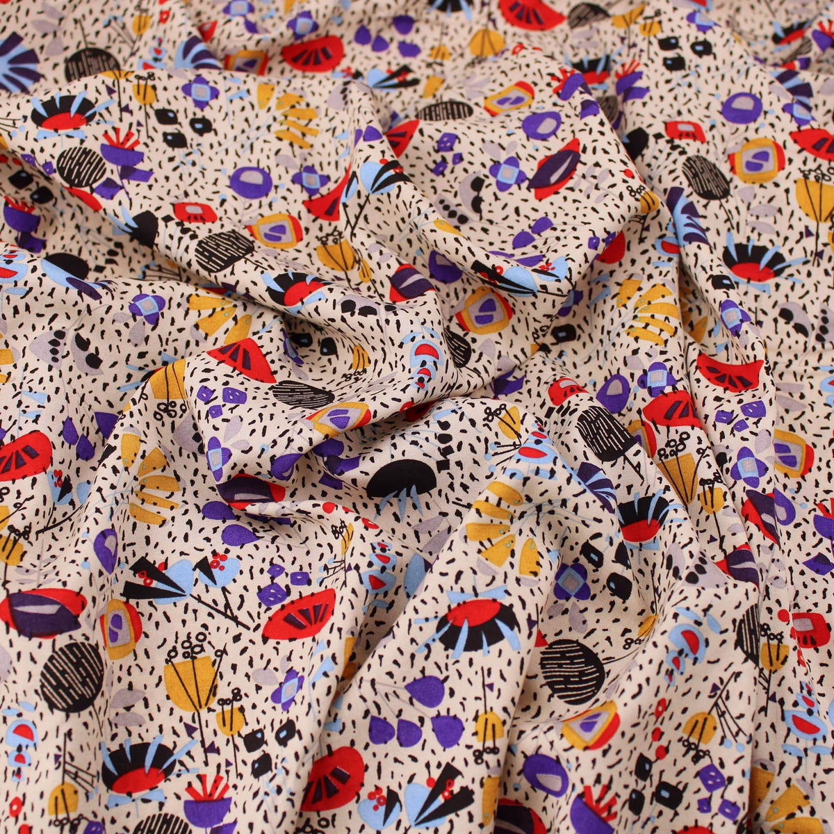 Kingfisher Eden Printed Cotton Lawn Dressmaking Fabric - Abstract Bits & Bobs