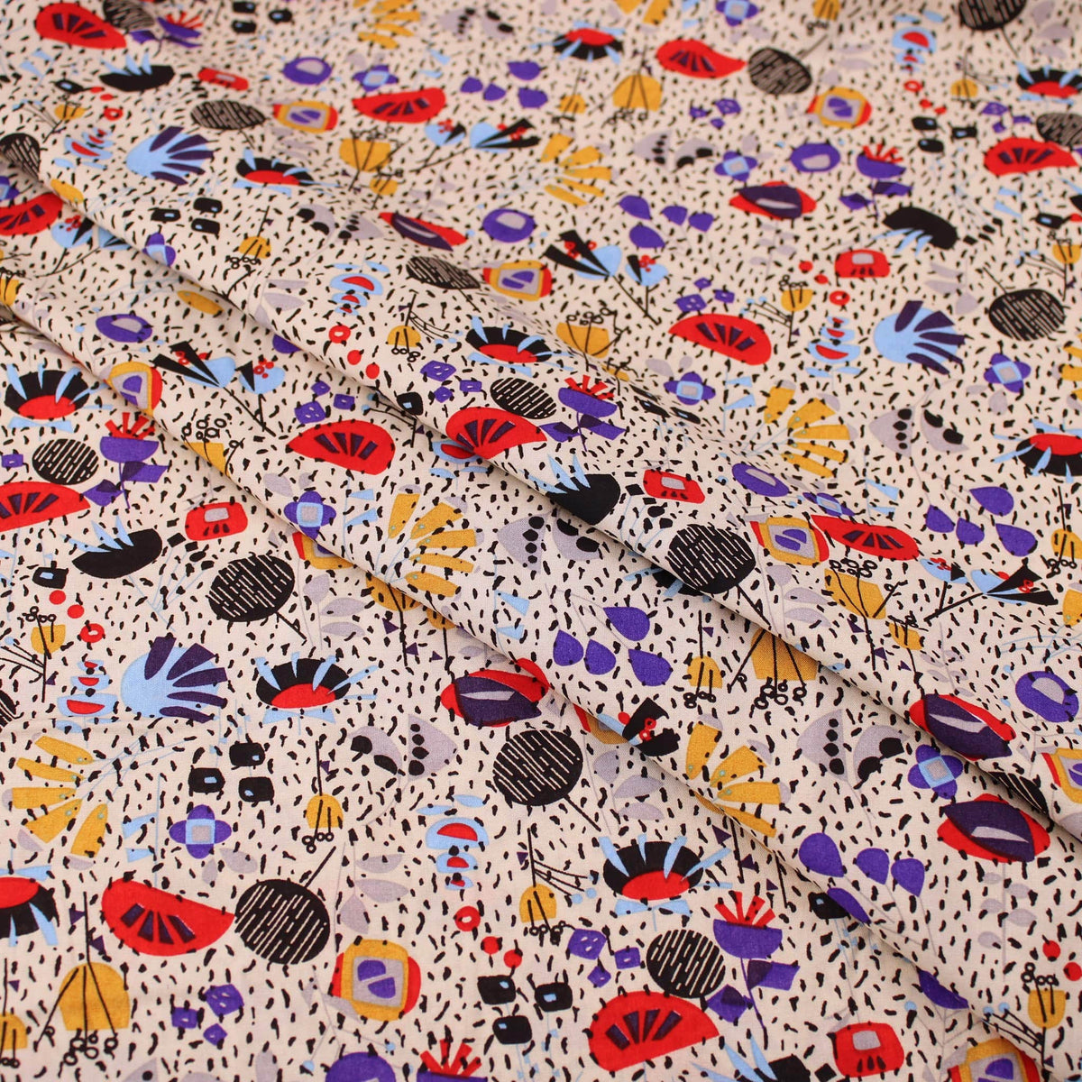 Kingfisher Eden Printed Cotton Lawn Dressmaking Fabric - Abstract Bits & Bobs