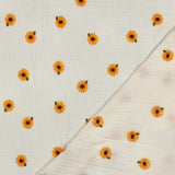 Adelle Embroidery 100% Cotton Double Gauze Muslin Fabric - Natural Sunflowers