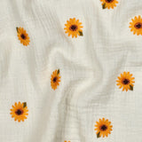 Adelle Embroidery 100% Cotton Double Gauze Muslin Fabric - Natural Sunflowers