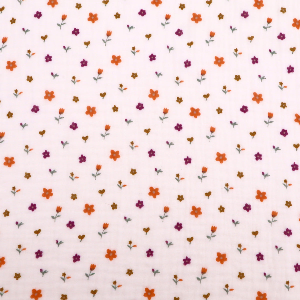 Adelle Printed 100% Cotton Double Gauze Muslin Dressmaking Fabric - Orange Petite Flowers