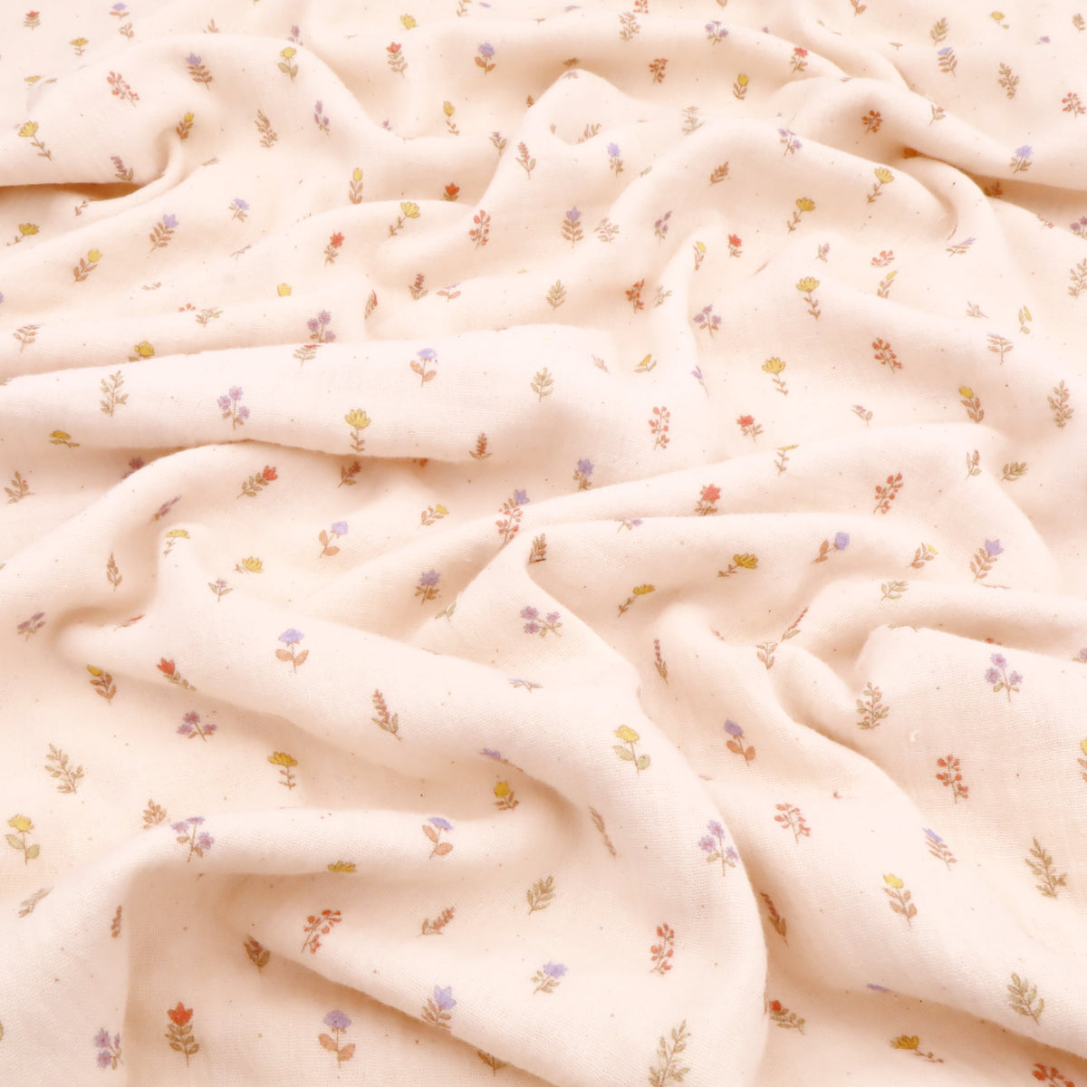 Adelle Printed 100% Cotton Double Gauze Muslin Dressmaking Fabric - Organic Natural Flowers