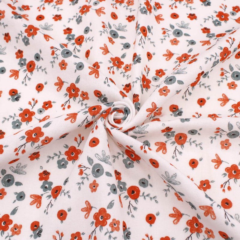 Adelle Printed 100% Cotton Double Gauze Muslin Fabric - Petite Grey/Red Flowers