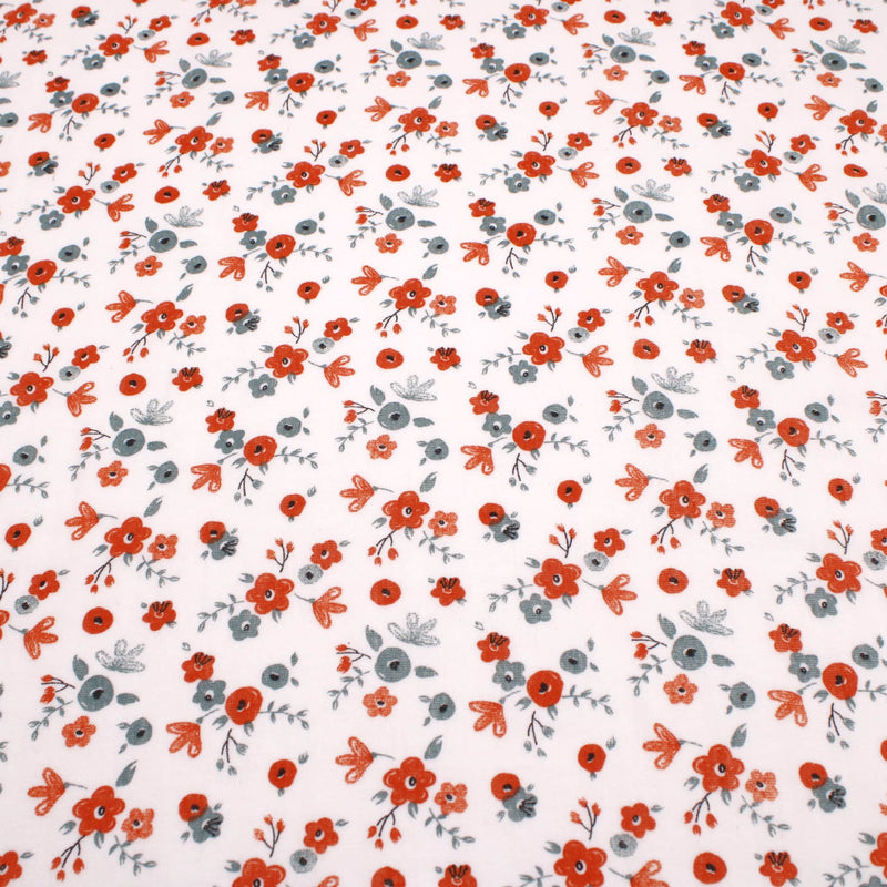 Adelle Printed 100% Cotton Double Gauze Muslin Fabric - Petite Grey/Red Flowers