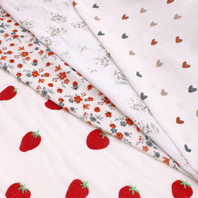 Adelle Printed 100% Cotton Double Gauze Muslin Fabric - Petite Grey/Red Flowers