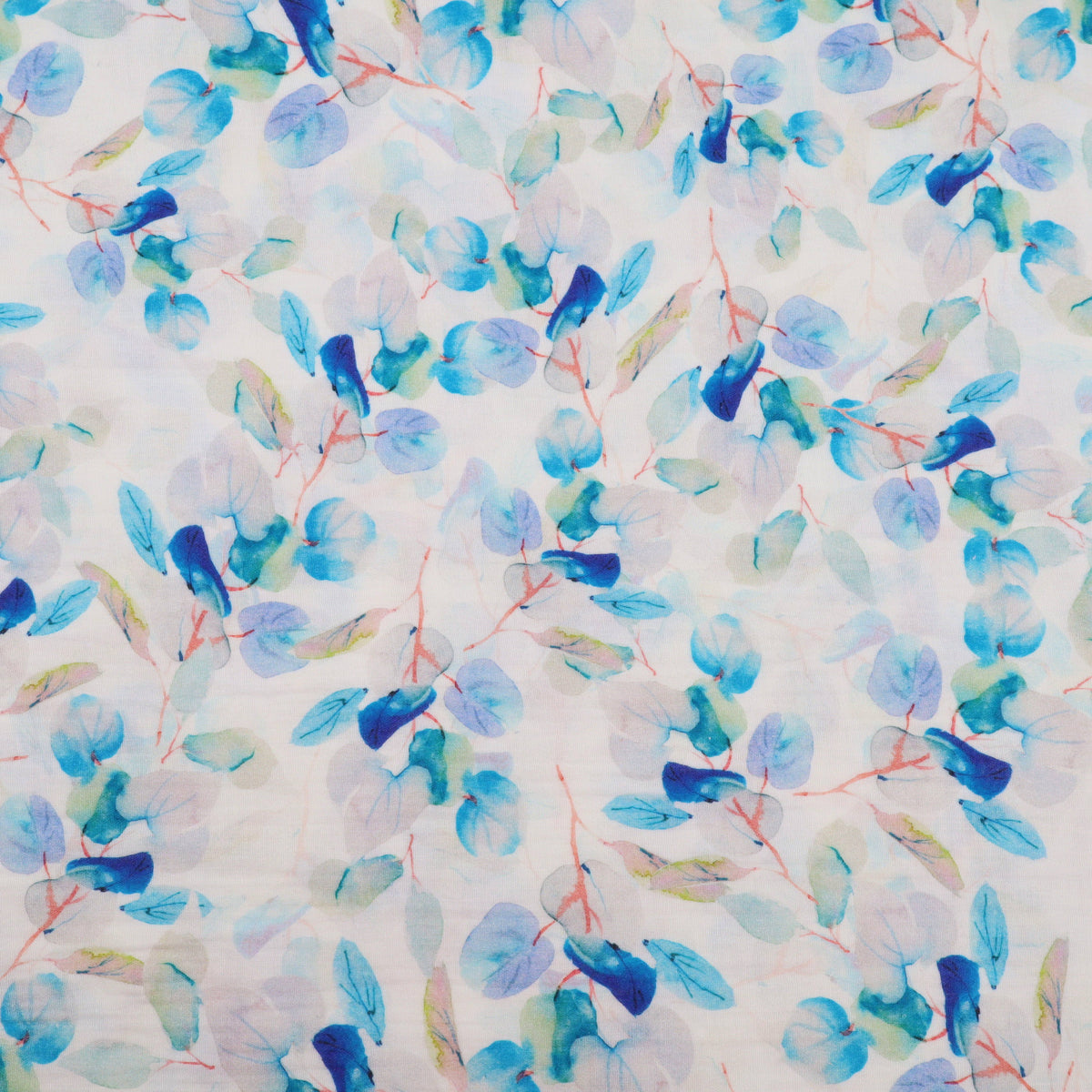 Adelle Printed 100% Cotton Double Gauze Muslin Dressmaking Fabric - Turquoise Leaves