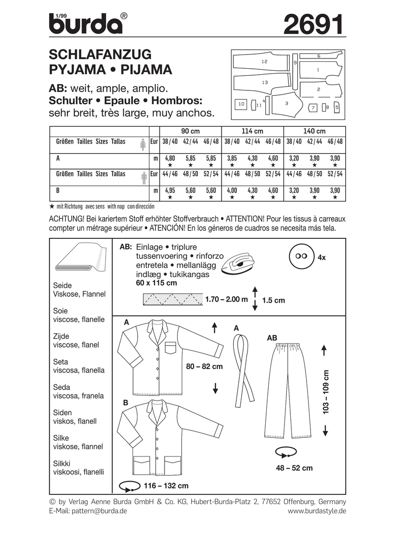 Burda Style Pyjamas Sewing Pattern for Comfortable Nightwear B2691