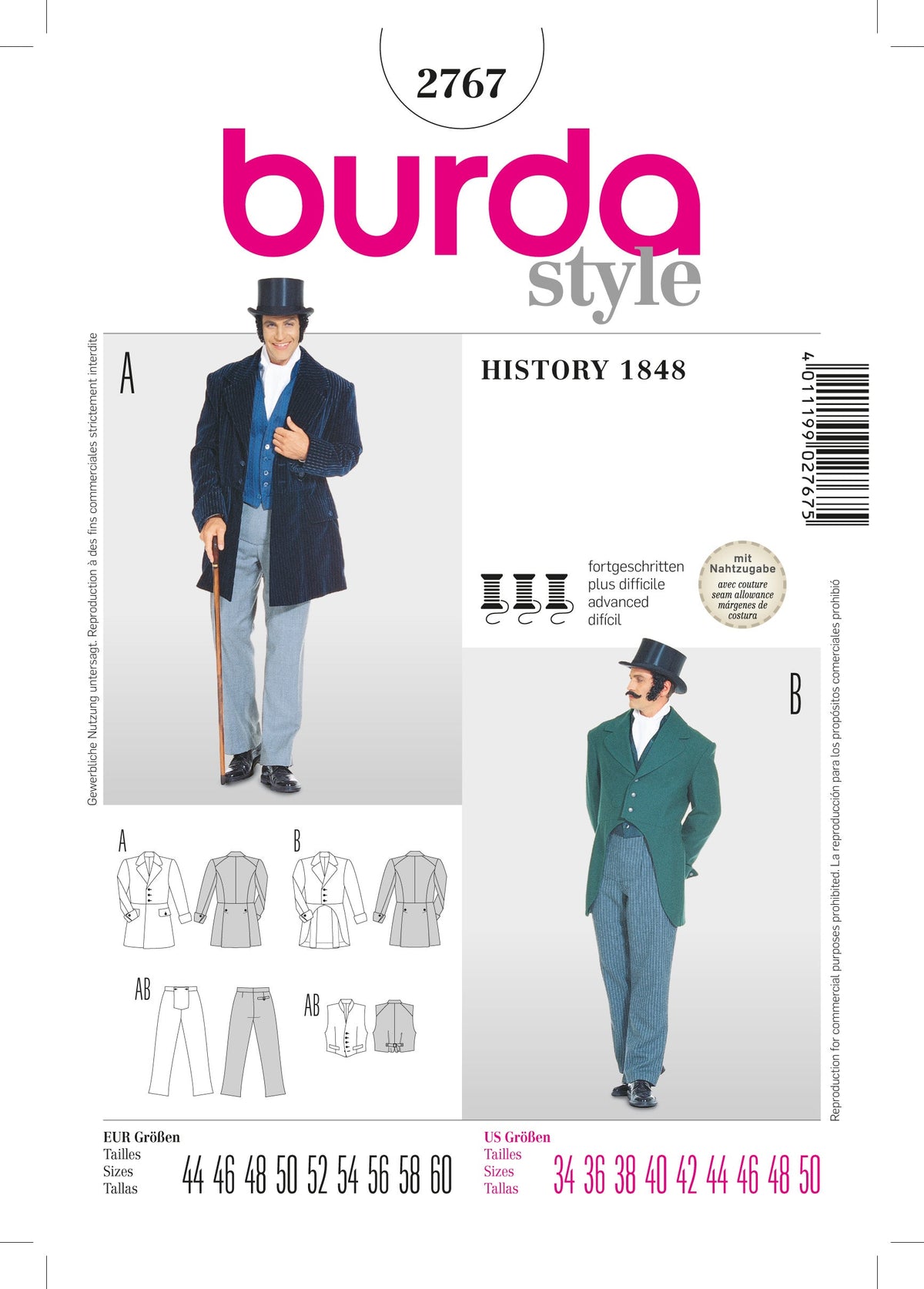 Burda Style Vintage Dress Design Sewing Pattern 1848 B2767