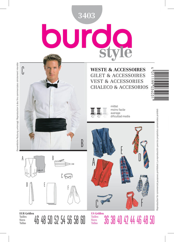 Burda Style Vest & Accessories Sewing Pattern for Stylish Creations B3403