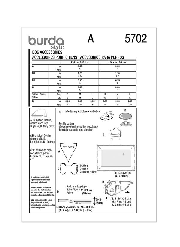 Burda Style Pet Accessories Sewing Pattern Guide B5702