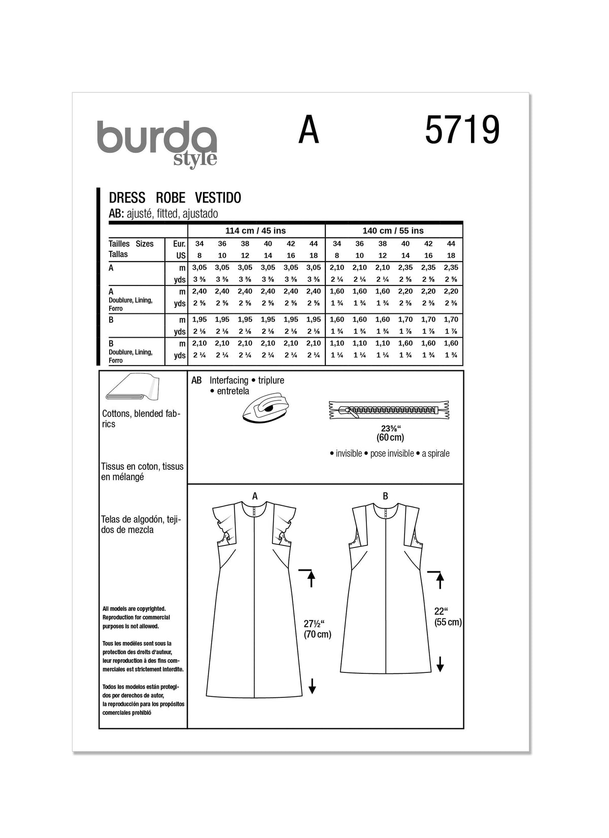 Burda Style Misses' Dress Sewing Pattern for Fashionistas B5719