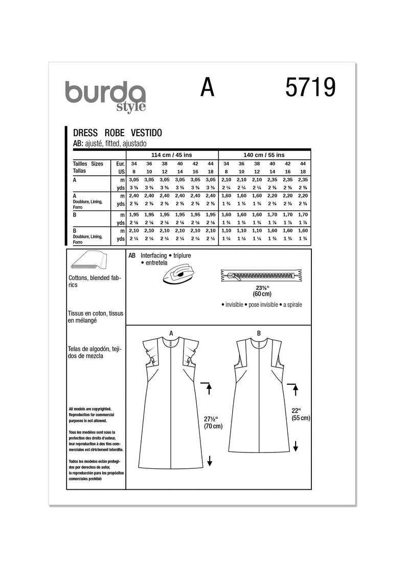 Burda Style Misses' Dress Sewing Pattern for Fashionistas B5719 Lullabee Fabrics Burda Style Misses' Dress Sewing Pattern for Fashionistas B5719 Lullabee Fabrics