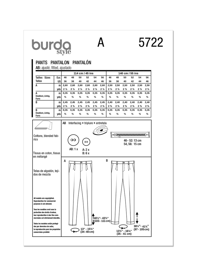 Burda Style Men's Trousers Sewing Pattern for Fashion Enthusiasts B5722