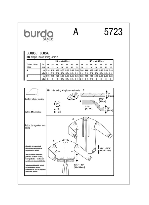Burda Style Misses' Blouse Sewing Pattern B5723