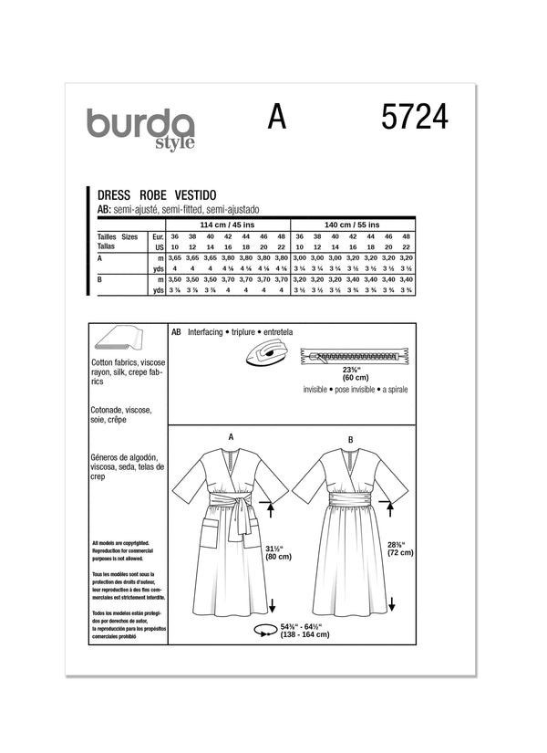 Burda Style Misses' Dress Sewing Pattern for Fashionistas B5724