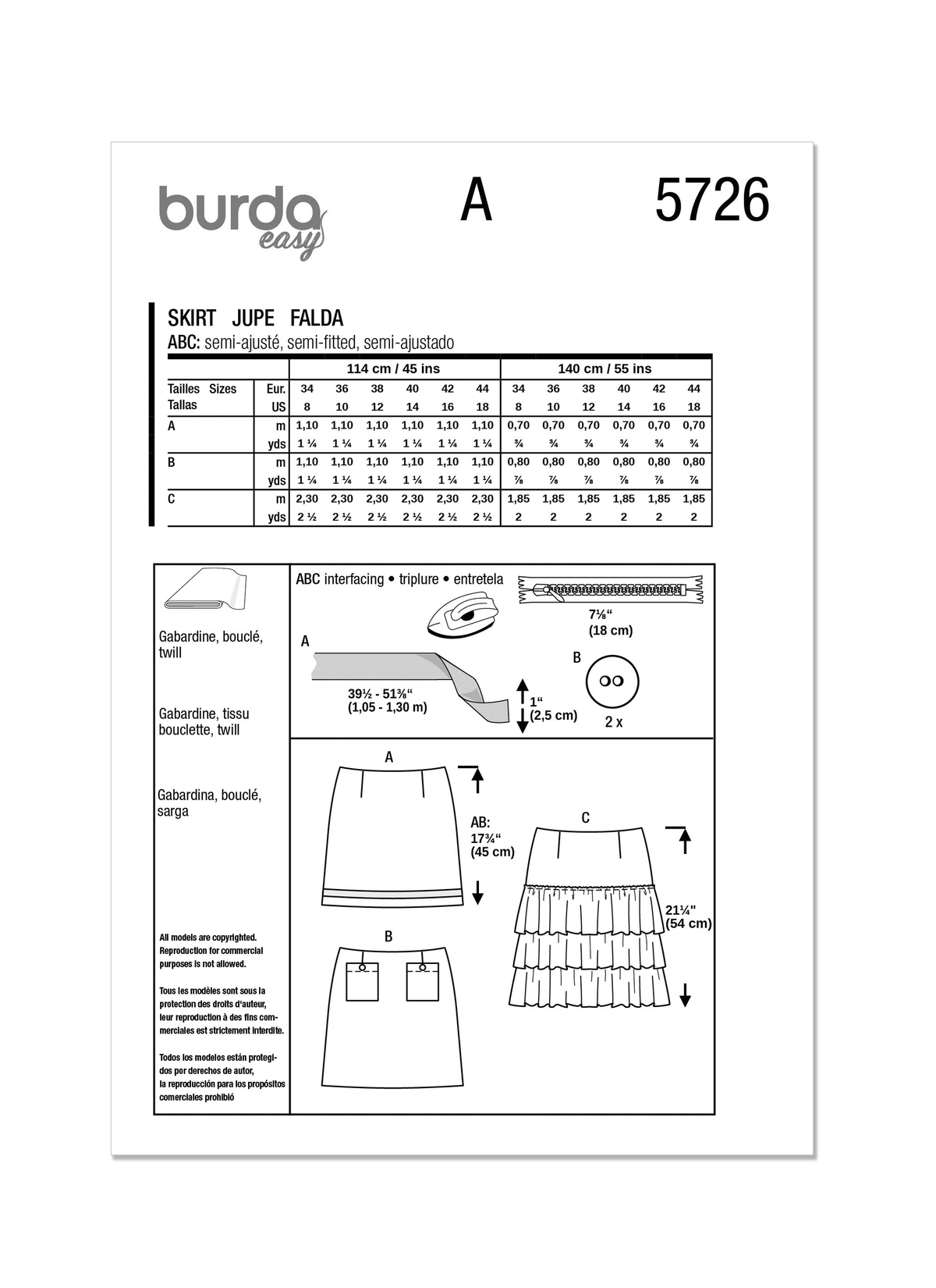 Burda Style Misses' Skirt Sewing Pattern for Fashionistas B5726