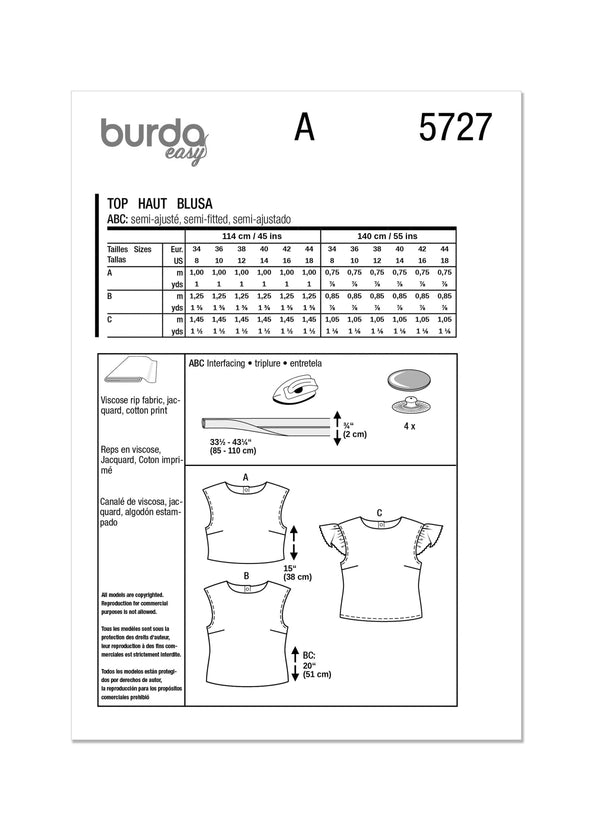 Burda Style Misses' Top Sewing Pattern for Fashion Enthusiasts B5727