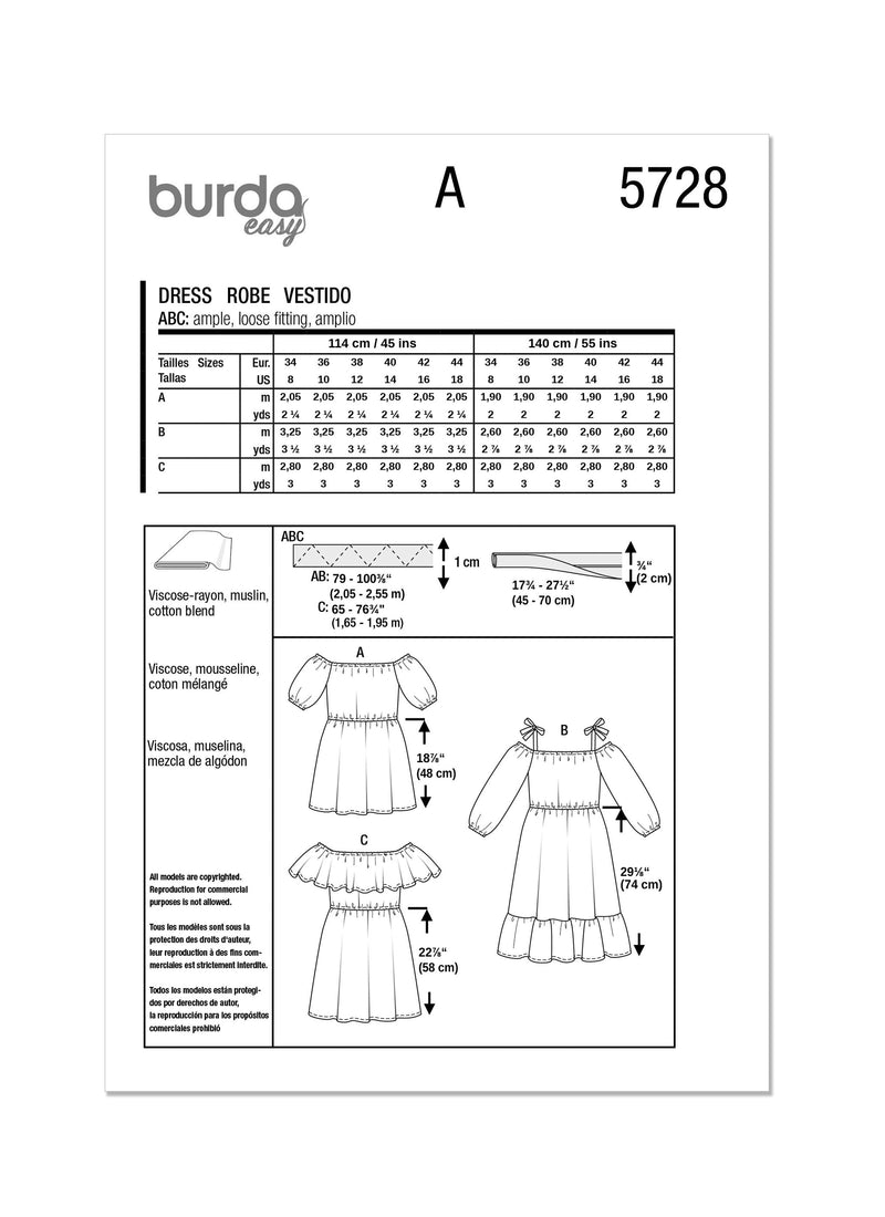 Burda Style Misses' Dress Sewing Pattern for Fashionistas B5728