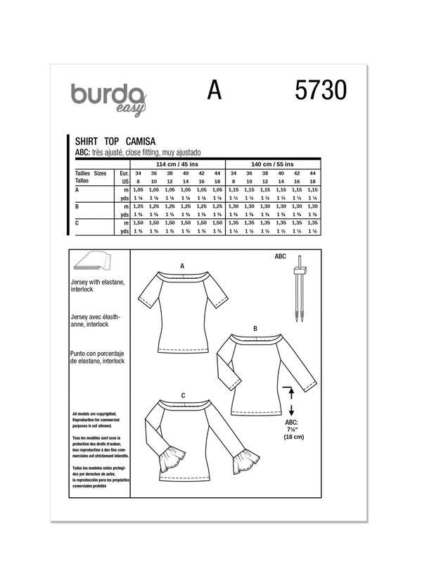 Burda Style Misses' Top Sewing Pattern for Fashion Enthusiasts B5730