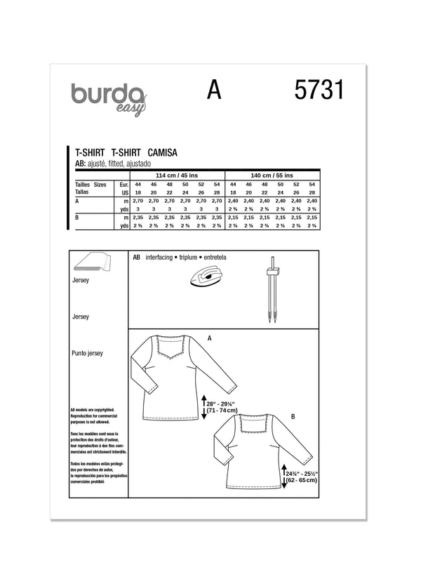 Burda Style Misses' T-Shirt Sewing Pattern B5731