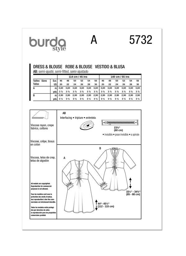 Burda Style Misses' Dress & Blouse Sewing Pattern B5732