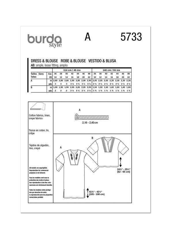 Burda Style Misses' Dress & Blouse Sewing Pattern B5733