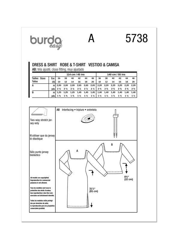 Burda Style Misses' Dress & T-Shirt Sewing Pattern B5738