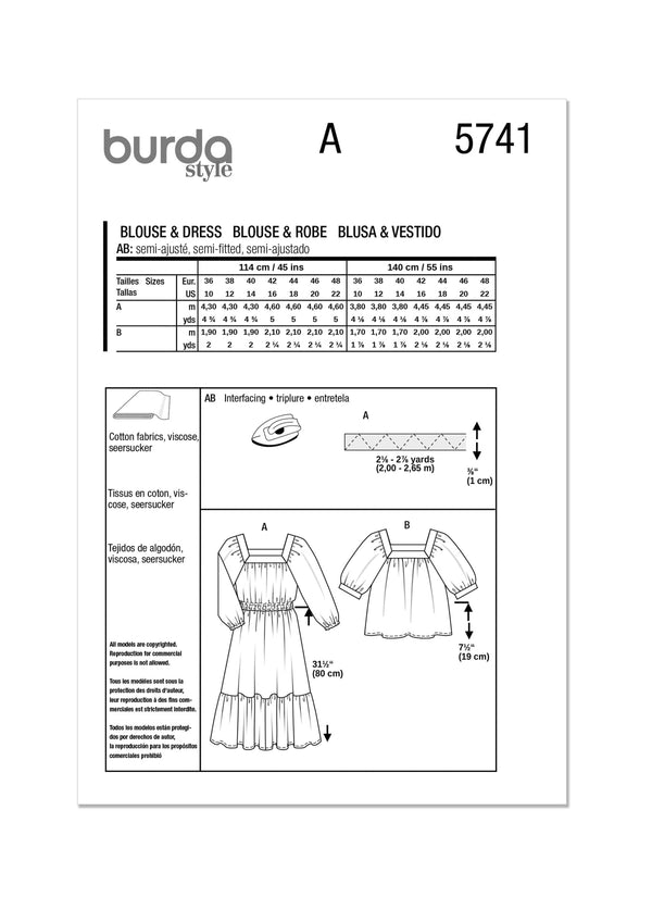 Burda Style Misses' Blouse & Dress Sewing Pattern B5741