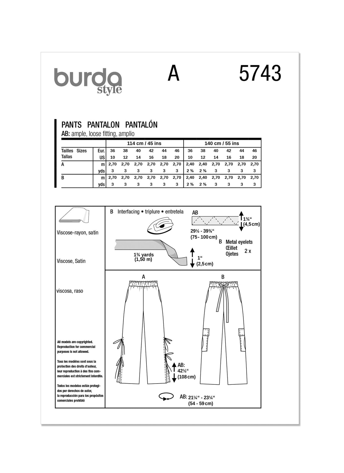 Burda Style Misses' Trousers Sewing Pattern B5743