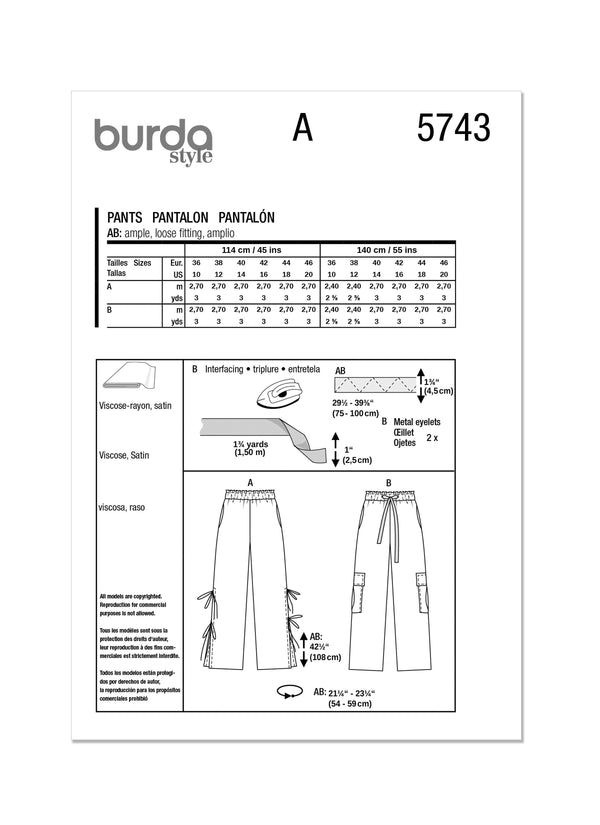 Burda Style Misses' Trousers Sewing Pattern B5743