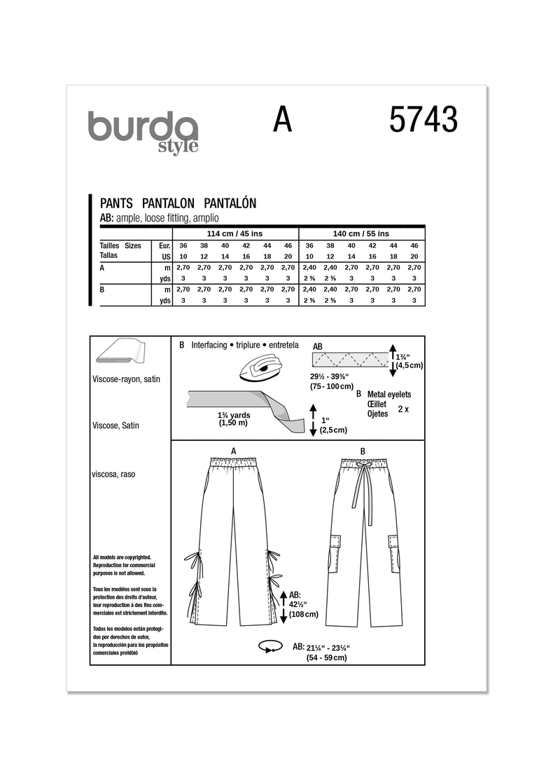 Burda Style Misses' Trousers Sewing Pattern B5743