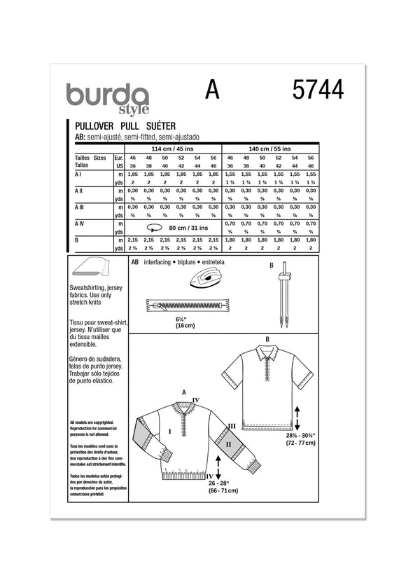 Burda Style Men's Sweatshirt & T-Shirt Sewing Pattern B5744