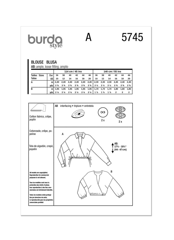 Burda Style Misses' Blouse Sewing Pattern for Fashionistas B5745