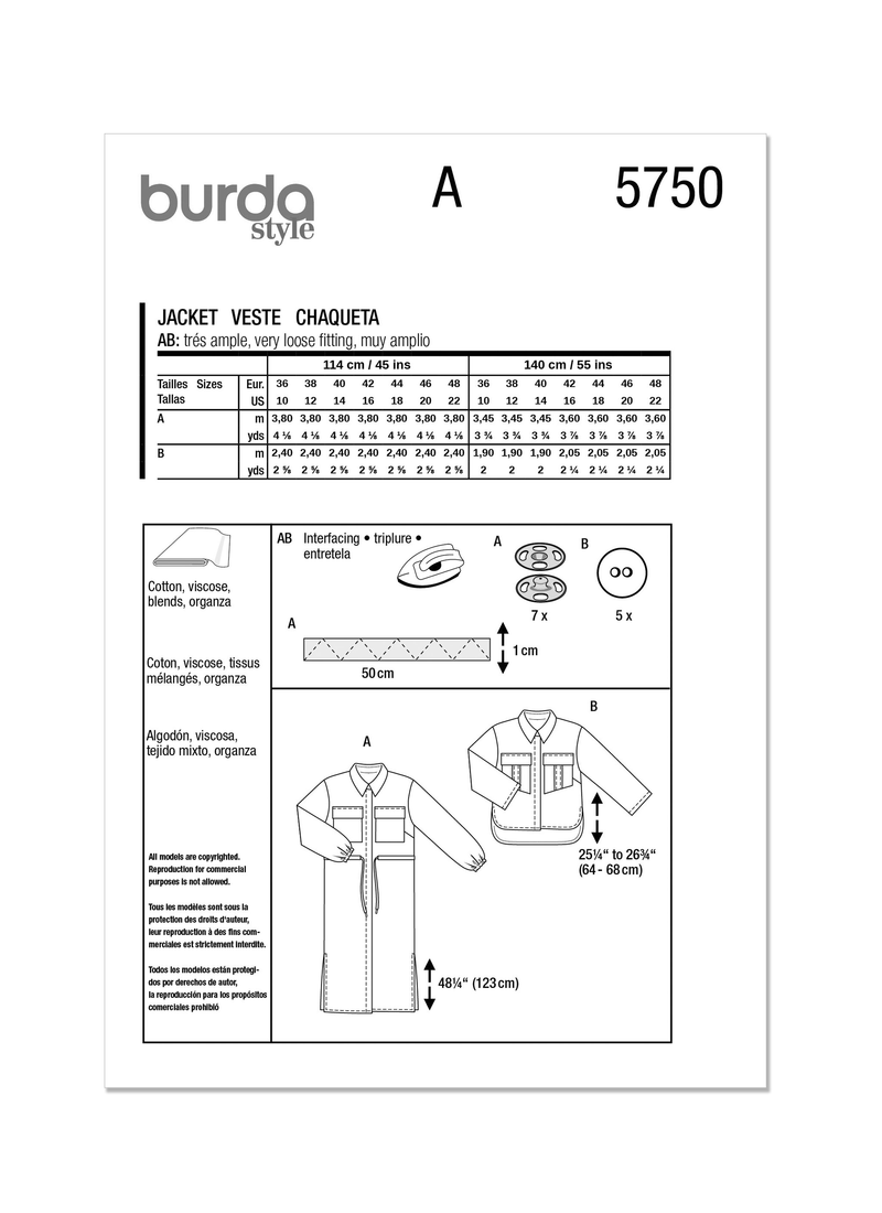 Burda Style Misses' Jacket Sewing Pattern for Fashionistas B5750