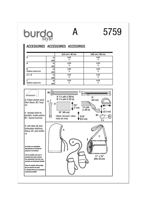 Burda Style Accessories Sewing Pattern for Creative Projects B5759