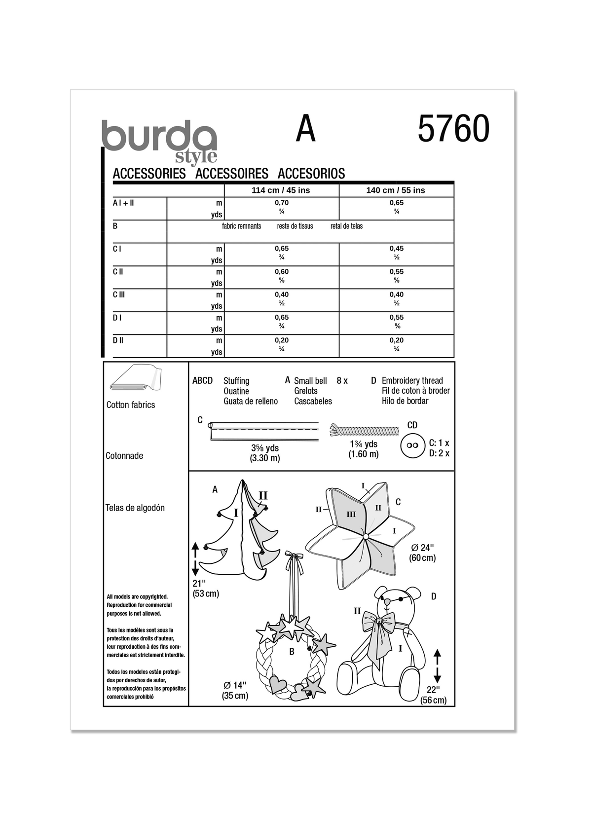 Burda Style Crafts Sewing Pattern for Creative Projects B5760