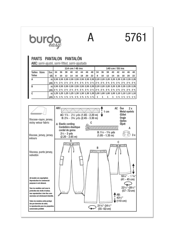 Burda Style Misses' Cargo Trouser Pants Sewing Pattern B5761
