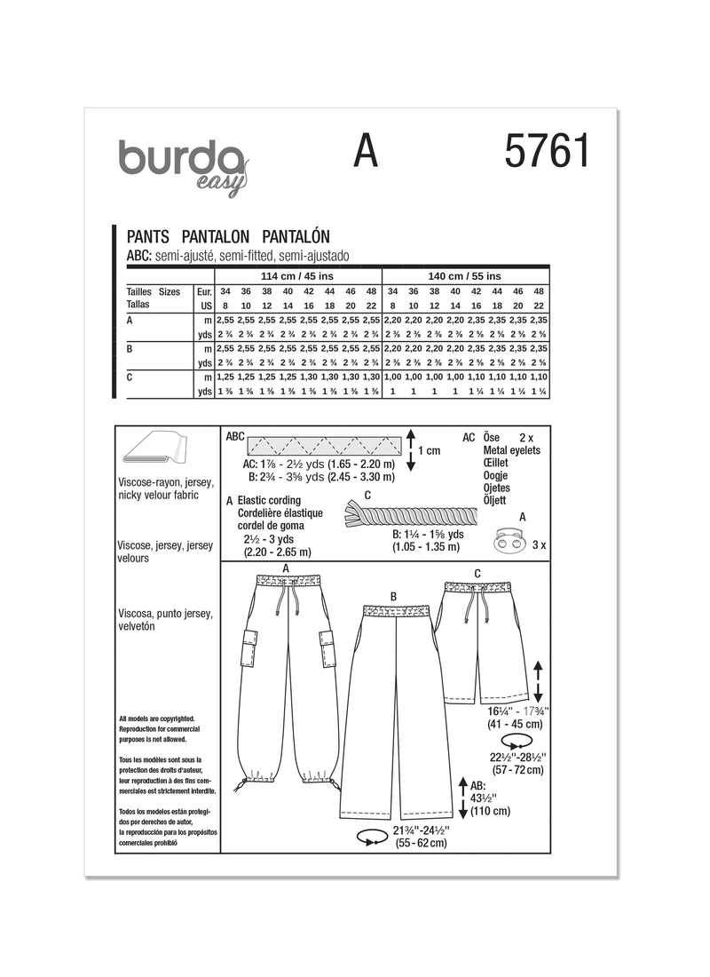 Burda Style Misses' Cargo Trouser Pants Sewing Pattern B5761