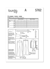 Burda Style Misses' Leggings Sewing Pattern for Fashionistas B5762