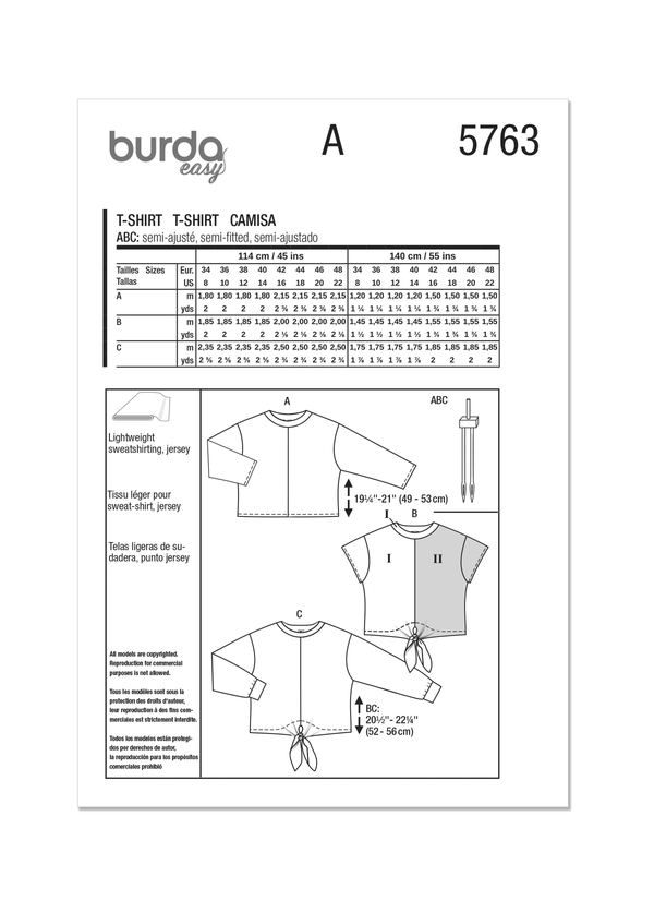 Burda Style Misses' T-Shirts Sewing Pattern for Fashionistas B5763