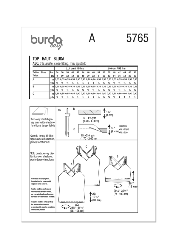 Burda Style Misses' Tops Sewing Pattern for Fashionistas B5765