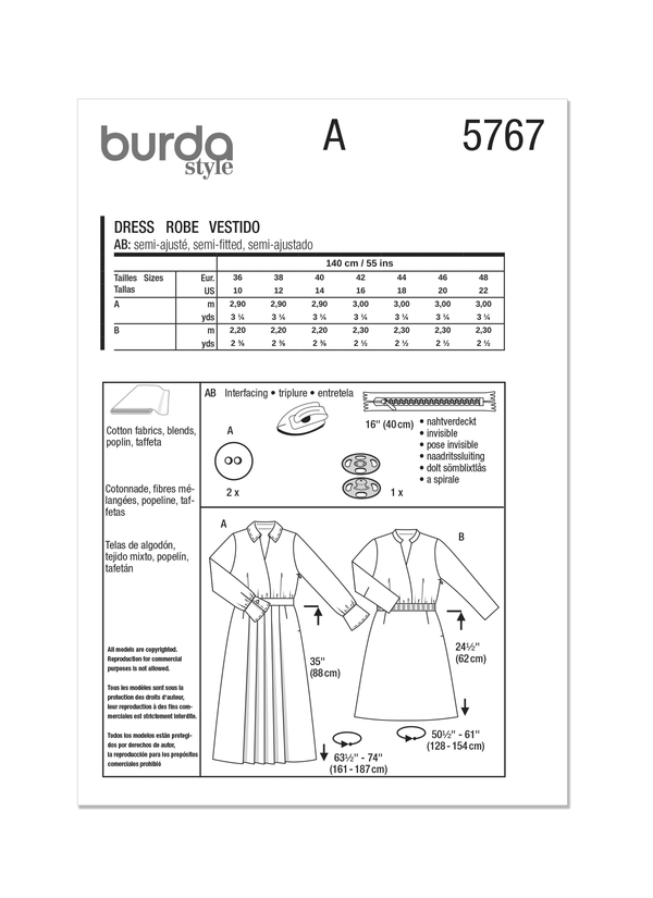 Burda Style Misses' Dress Sewing Pattern for Fashionistas B5767