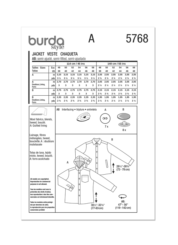Burda Style Men's Jacket Sewing Pattern for Fashion Enthusiasts B5768