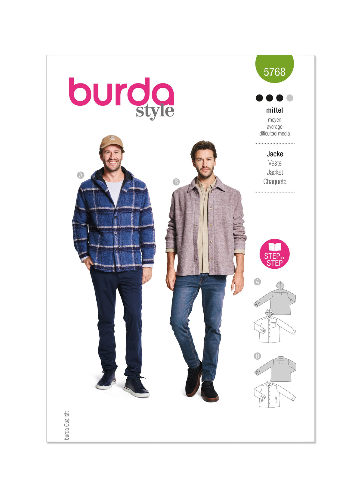 Burda Style Men's Jacket Sewing Pattern for Fashion Enthusiasts B5768