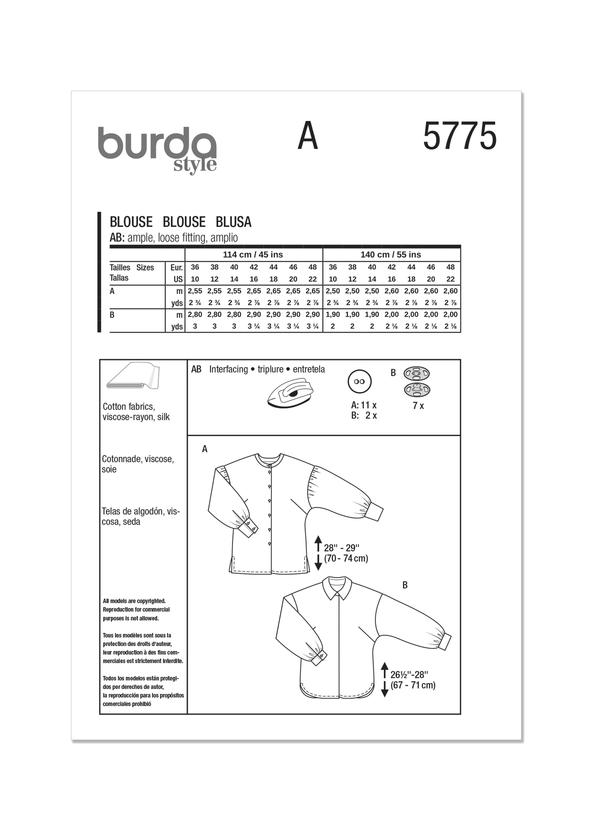 Burda Style Misses' Blouses Sewing Pattern for Fashionistas B5775