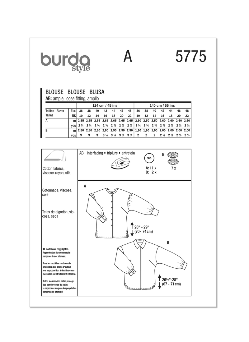 Burda Style Misses' Blouses Sewing Pattern for Fashionistas B5775