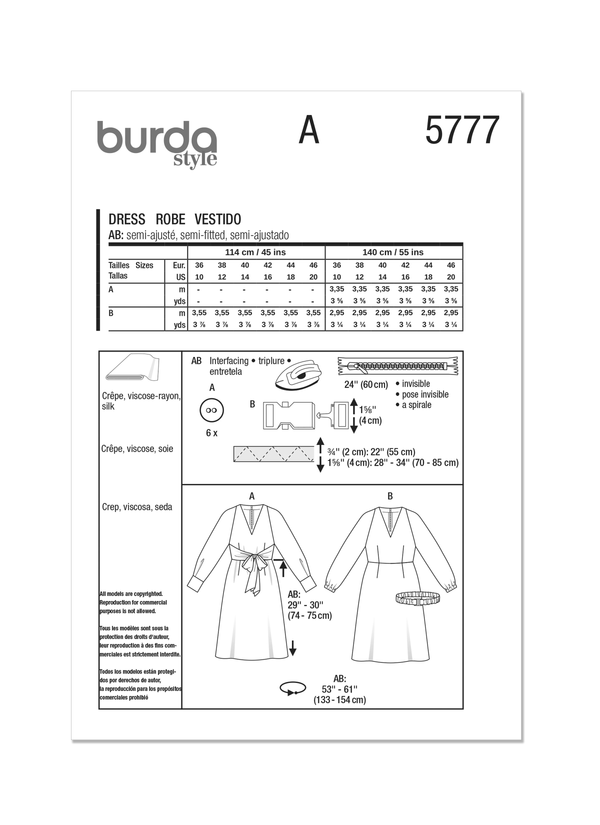 Burda Style Misses' Dress Sewing Pattern for Fashionistas B5777